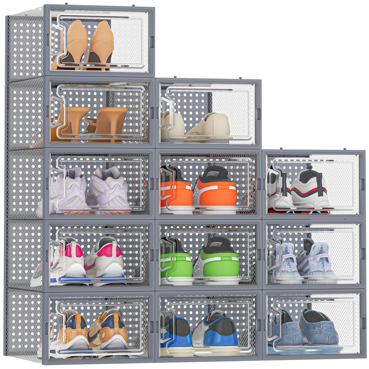 HOMIDEC Clear Shoe Storage Boxes, Stackable Shoe Organizer for Closet