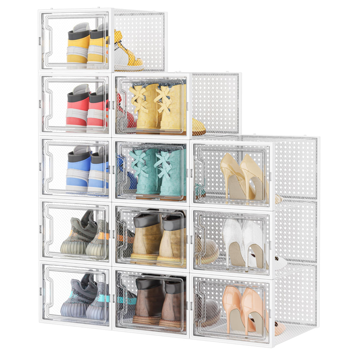 HOMIDEC Clear Shoe Storage Boxes, Stackable Shoe Organizer for Closet