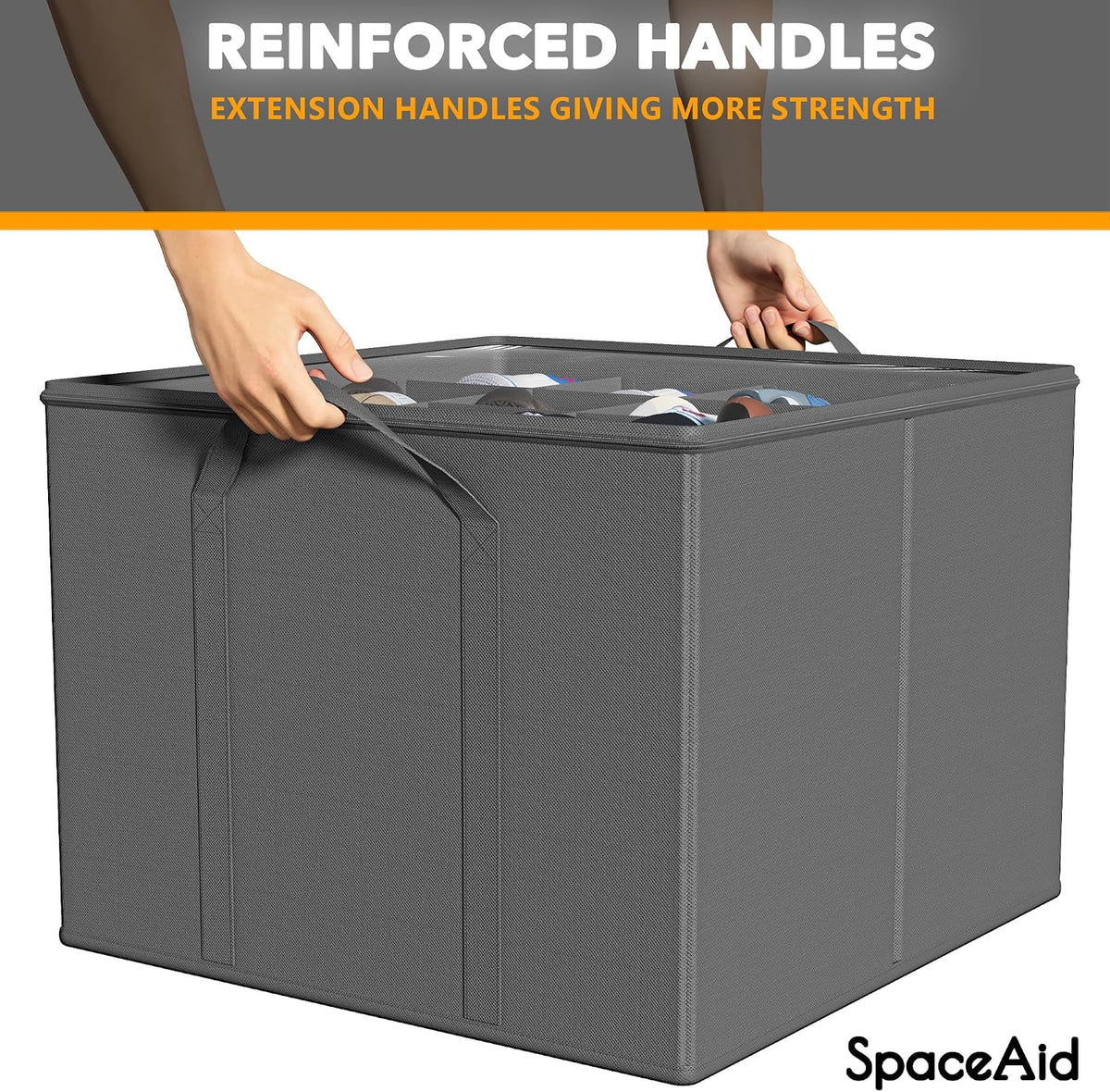 SpaceAid Shoe Organizer for Closet, 2 Pack Foldable Shoe Storage Containers Baskets Boxes Bins w/Adjustable Dividers, Fits 16-32 Pairs, Grey