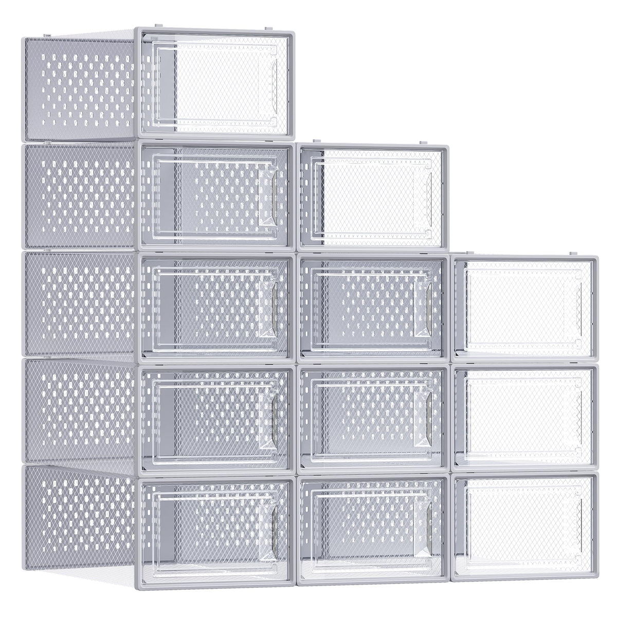 SONGMICS Shoe Boxes, Clear Plastic Sneaker Box, Pack of 12