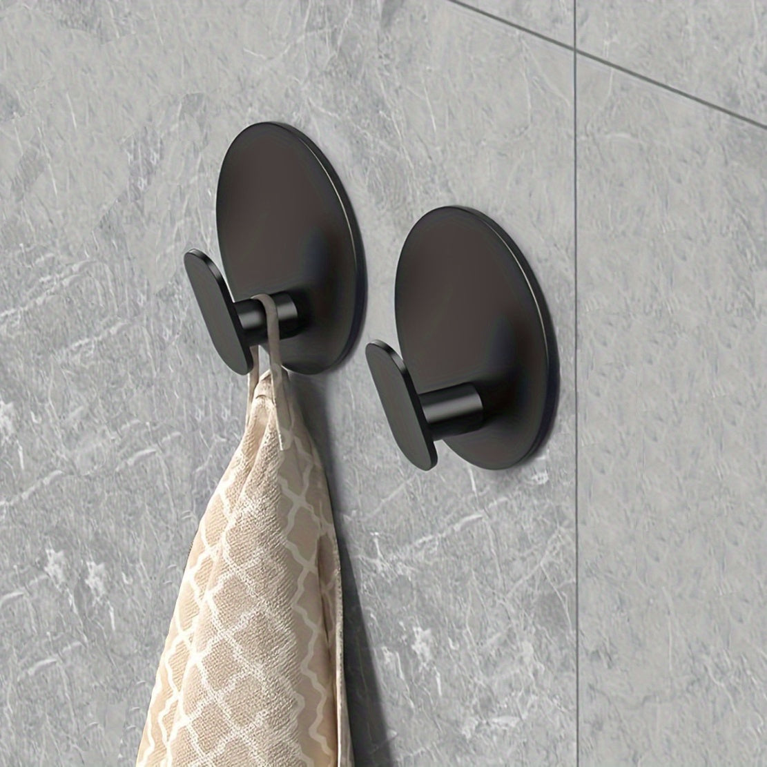 Modern Black Wall Hooks - Easy Install Adhesive Towel Hangers for Bathroom, Kitchen - Durable Robe, Clothes, Hat & Key Holders Bath/Bath Accessories