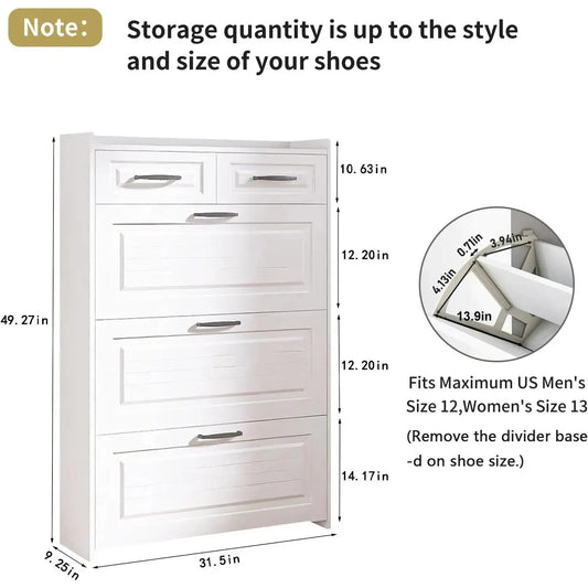 White Shoe Cabinet for Entryway, Freestanding Shoe Storage Cabinet,Wood Slim Hidden Shoe Rack Cabinet, Shoe Organizer Cabinet with 3 Flip Drawers & 2 Sliding Drawers for Closet, Hallway,dorm essentials,home decor,organization,space-saving,bath,ret,kitchen