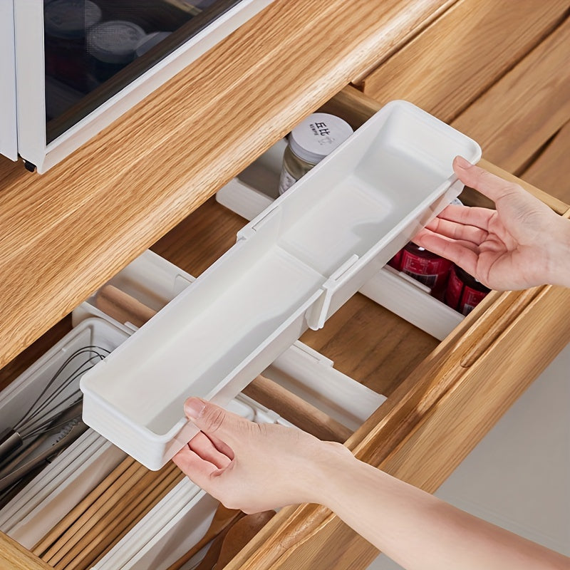 1/2 Retractable Drawer Classification Storage Box, Kitchen Tableware Bowl and Chopstick Divider Storage Box, Stationery Storage Container, for Home, Dormitory and Office