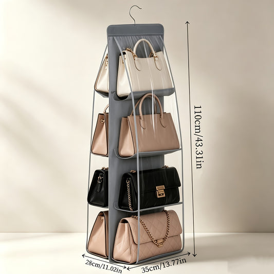 1pc Multi-Tier Handbag Organizer with 8 Pockets, Foldable Non-Woven Hanging Storage Rack, Space-Saving Closet Organizer for Handbags, Purses, And Additions, Durable Black And Gray Design