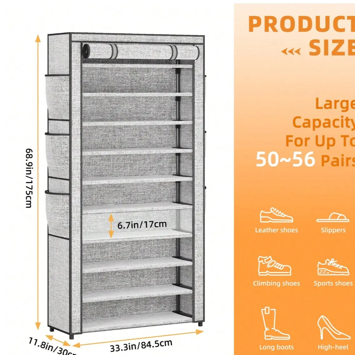 MOMOK 10-Tiers Shoe Rack Tall Large Capacity 20-24 Pairs Wide Shoe Organizer Sturdy Shoe Shelf for Entryway with Two Hooks Metal Shoe Storage for Closet, Bedroom, Black