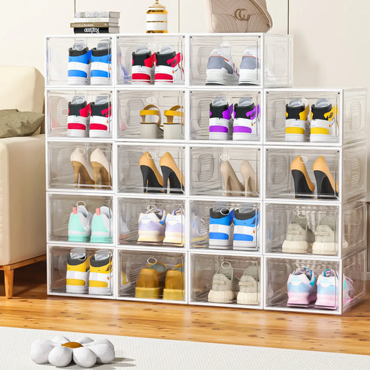 7CODE Transparent Shoe Box Storage Set, Durable Thick Hard Plastic Home Supplies with Magnetic Acrylic Flip-Top Lid, Shoe Rack Organizer for Home Organization Storage,dorm essentials,home decor