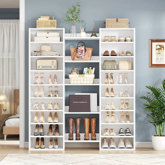 Unikito 14-Tier Wood Shoe Cabinet, Freestanding Shoe Storage Organizer with 22 Open Cubbies for Entryway, Living Room