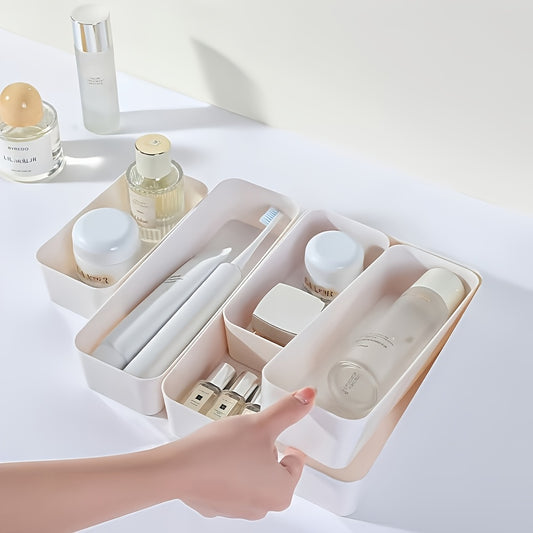 White Plastic Storage Box Set, Cosmetic Organizer, Drawer Divider Storage Box Set, Multifunctional Bathroom Vanity Drawer Tray, Suitable for Home And Office Storage, Kitchen Organization, Desk & Drawer Organizer for Home Storage