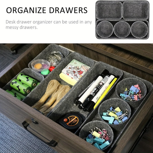 8pcs Desk Drawer Organizers, Multi-Use Felt Shallow Narrow Drawer Organizers, Separators Storage Box, Basket Shelf Cubes Foldable Drawer Dividers Desk Organisers for Home, Bedroom And Living Room