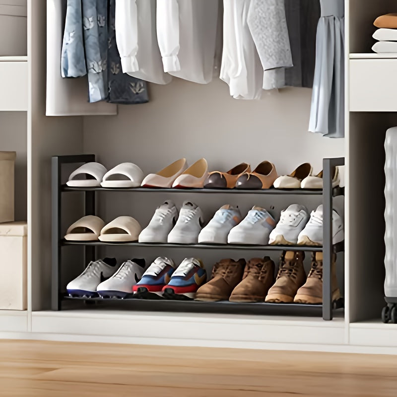 Heavy-Duty Expandable Shoe Rack | 3-Tier Adjustable Metal Shoe Organizer Shelf for Closet, Entryway, Mudroom & Garage - Durable Freestanding Storage, Black