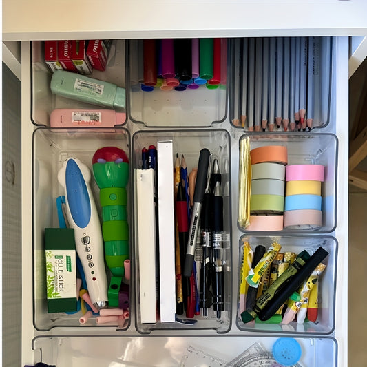 7pcs Acrylic Drawer Organizer Set with Dividers, Suitable for Desktop Clutter Storage, Office Stationery Storage, and Drawer Makeup Organization, Desk & Drawer Organizer for Home Storage, Cosmetic Storage Box