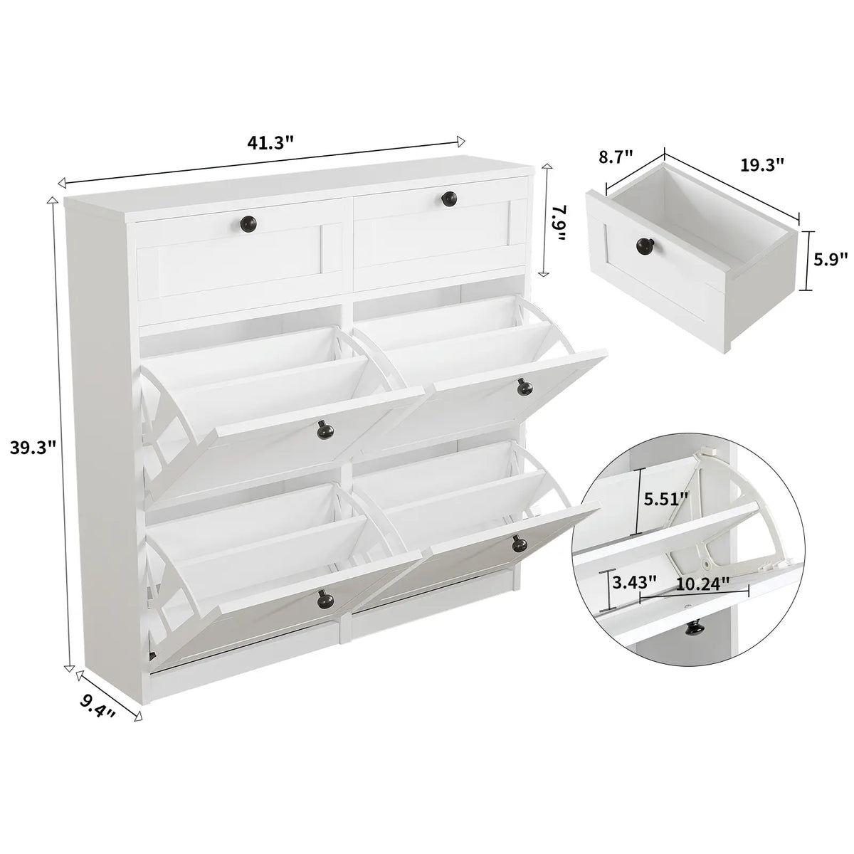 VOWNER Shoe Cabinet with 4 Flip Drawers & 2 Drawers, Freestanding Shoe Storage Cabinet with Adjustable Shelves, Shoe Organizer for Entryway, Hallway, Living Room, White