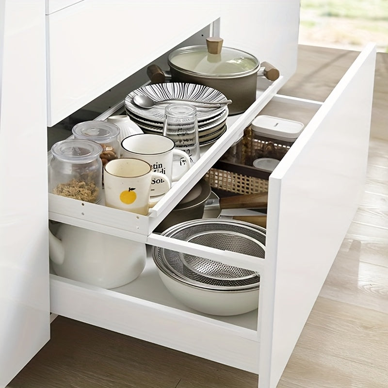 Adjustable Drawer Divider, Expandable Pull-Out Basket for Kitchen Utensil Storage, Thin Cabinet Organizer with Upper and Lower Tiers