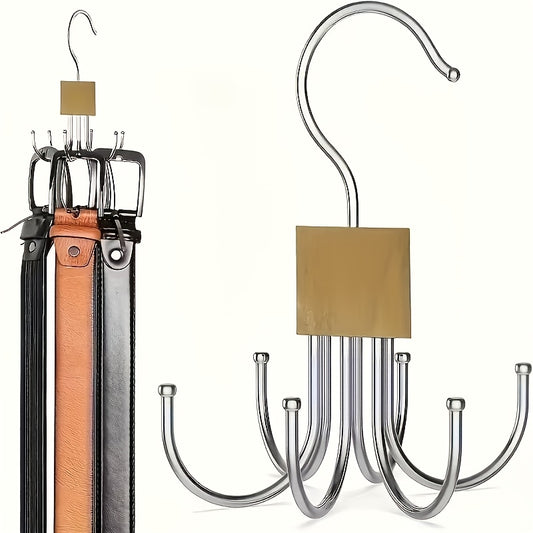 Zxf-Multifunctional Large Capacity Belt Hanger - Rotatable Wooden Clothes Rack, Hat Rack, Suitable for Belts, Bras, Vests, Ties, And Scarves - with Stainless Steel Hooks - Fashionable Wardrobe Storage Item, Space-Saving Wardrobe Solution