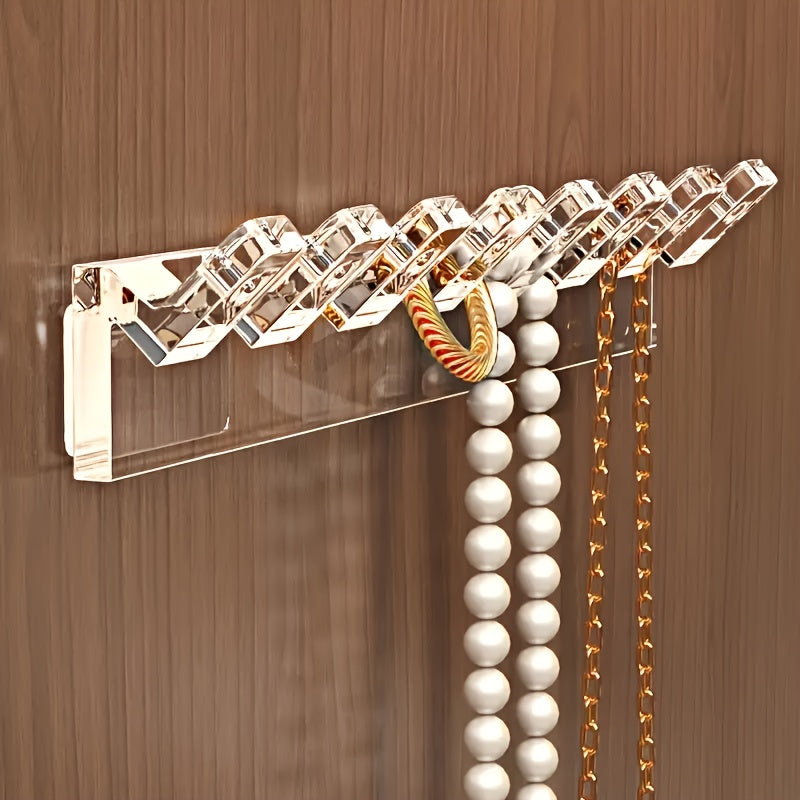 Transparent Acrylic 9pcs 8-Hook Wall-Mounted Jewelry Organizer - Space-Saving Multi-Functional Storage Rack for Necklaces, Bracelets, Earrings, Rings with Polished Hooks, Durable Plastic Design for Small Spaces, Perfect Gift for Living Room, Bedroom, Bath
