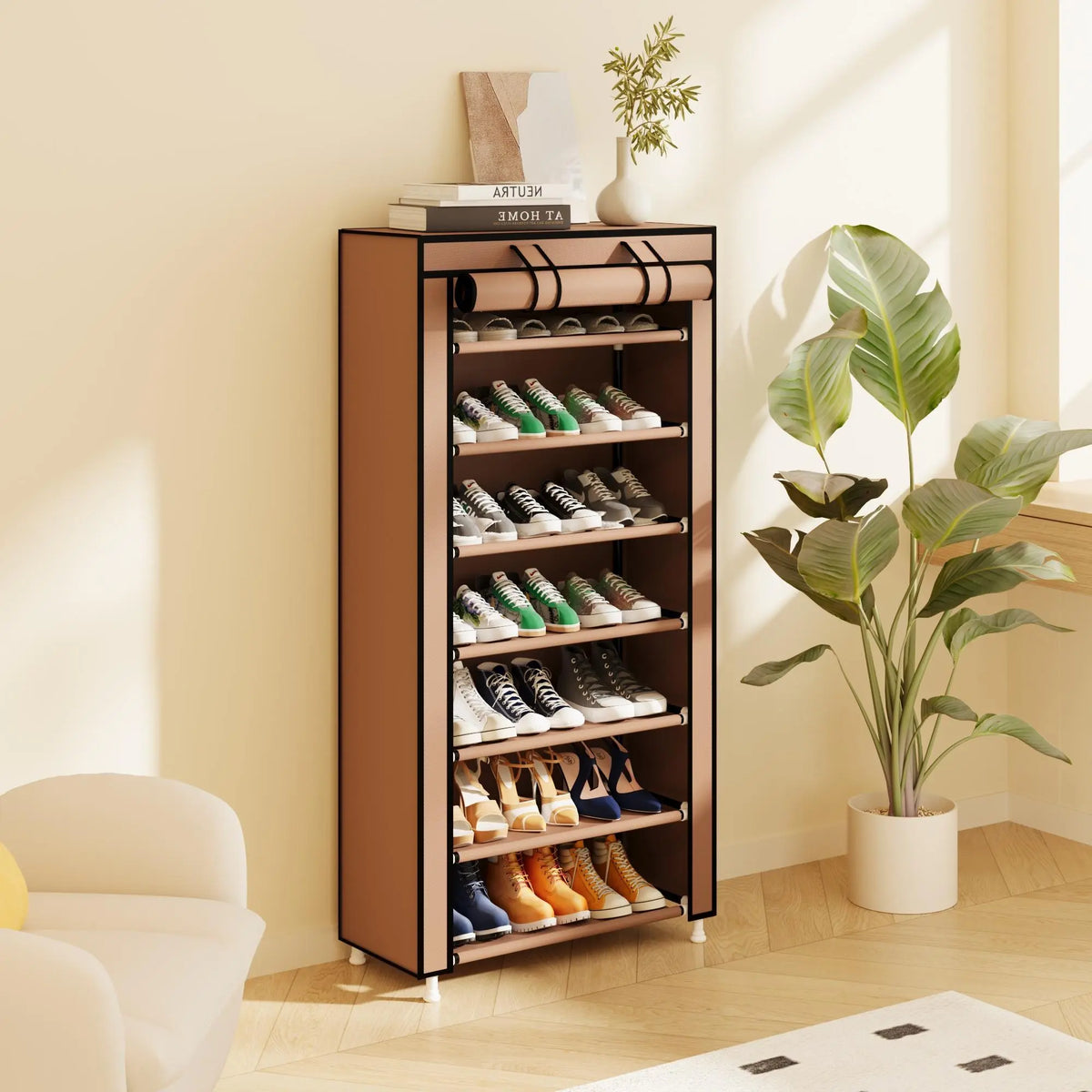 UDEAR 10 Tier Shoe Rack 9 Grids with Dustproof Cover,Adjustable Standing Shelf, High Storage Rack#Summerwins