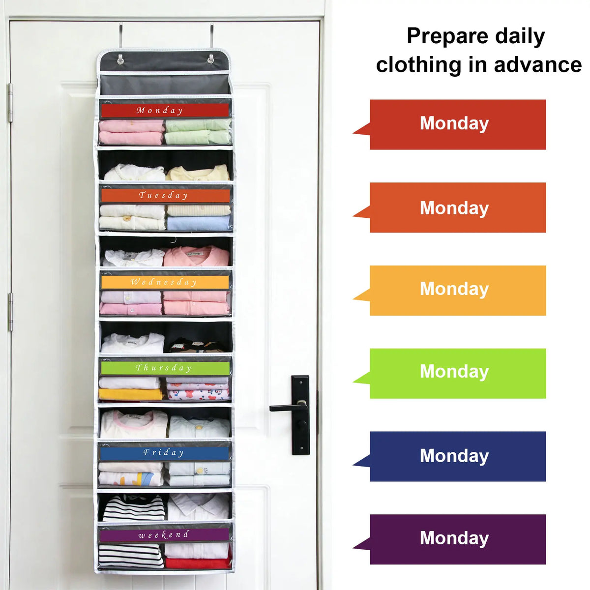Over The Door Space Saving Organizer - 6-Tier Hangable Storage Organization with 6 Large Pockets, Mesh Side Pockets, Anti-Tilt Design, 44 lb Capacity, Shelves, Apartment Accessories for Bedroom, Kitchen,#SummerWins #DealsForYouDays
