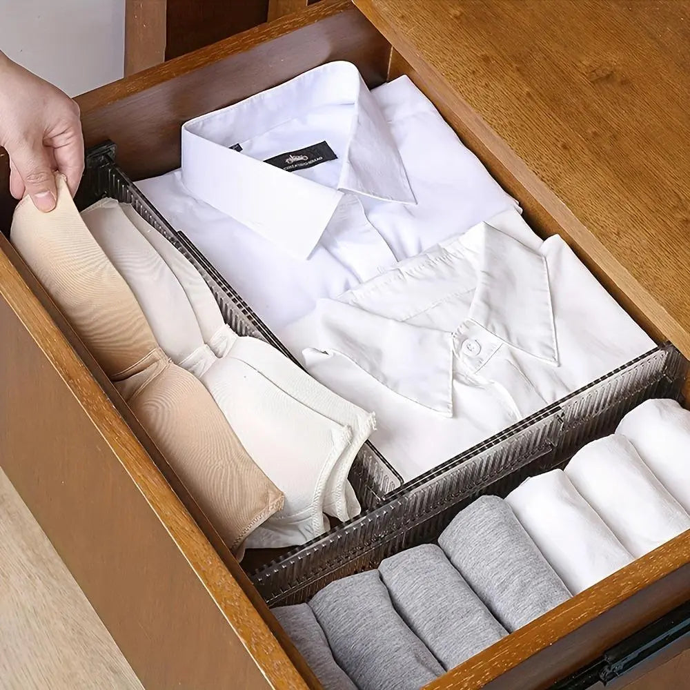 Adjustable Drawer Divider, 2 Counts Expandable Drawer Organizer, Durable Plastic Drawer Storage Divider for Underwear, Socks, Home Storage, Dresser Storage Organizer, Adjustable Dividers