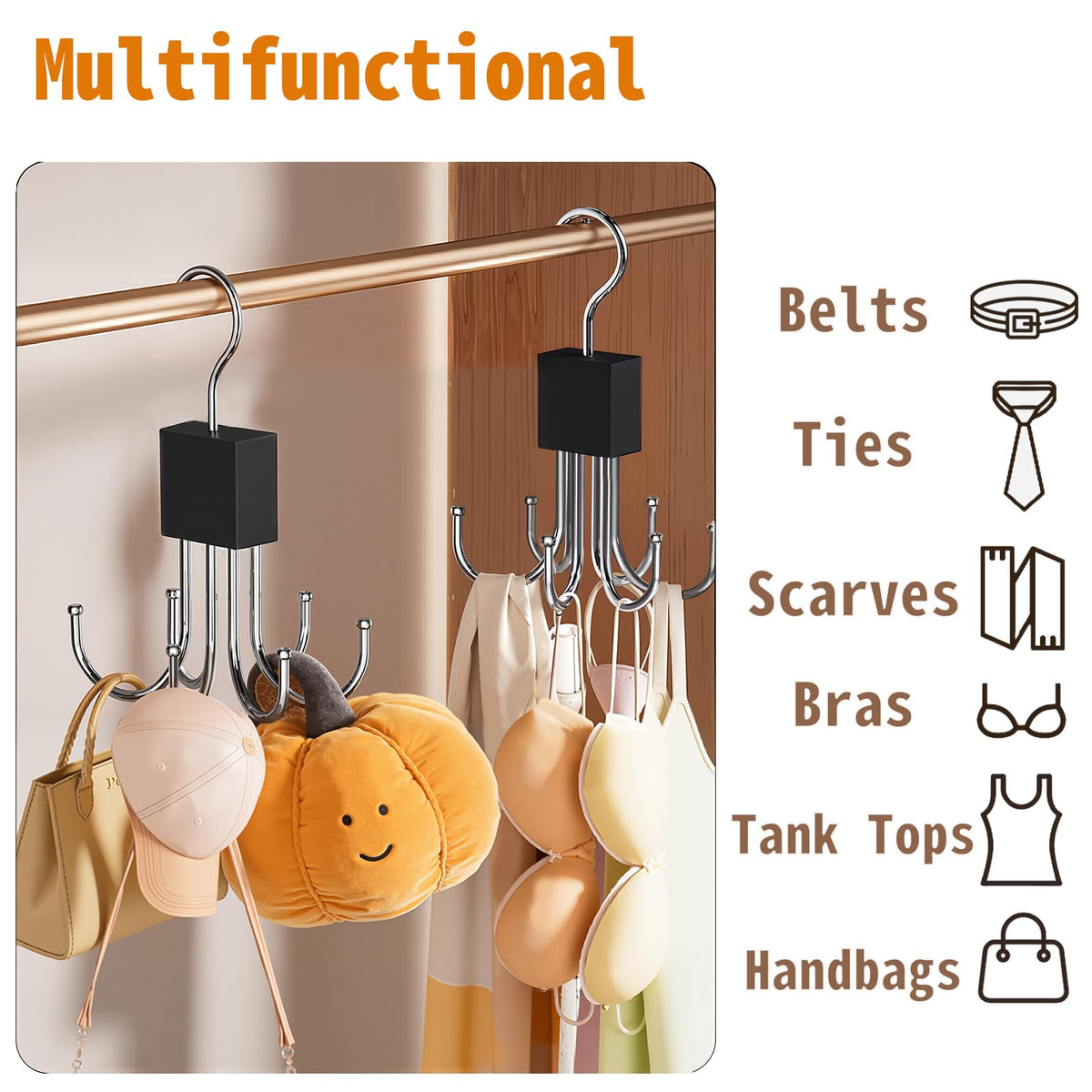 1pc Vest-Style Hanger, Bra Hanger - 360° Rotatable Hook Holds 36 Items, Space-Saving Wardrobe Organizer for Vests, Bras, Scarves, Wallets, Etc. Bra Storage Wardrobe