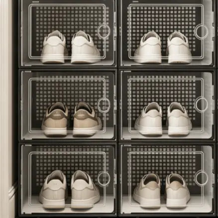 6/12/18/24/30-Pack Stackable BPA-Free Durable Plastic Shoe Storage Boxes - Dustproof, Moisture-Resistant Sneaker Organizer with Magnetic Door, Space-Saving Closet Organizer Storage for Dorm, Entryway, Easily Visible Shoes, Foldable