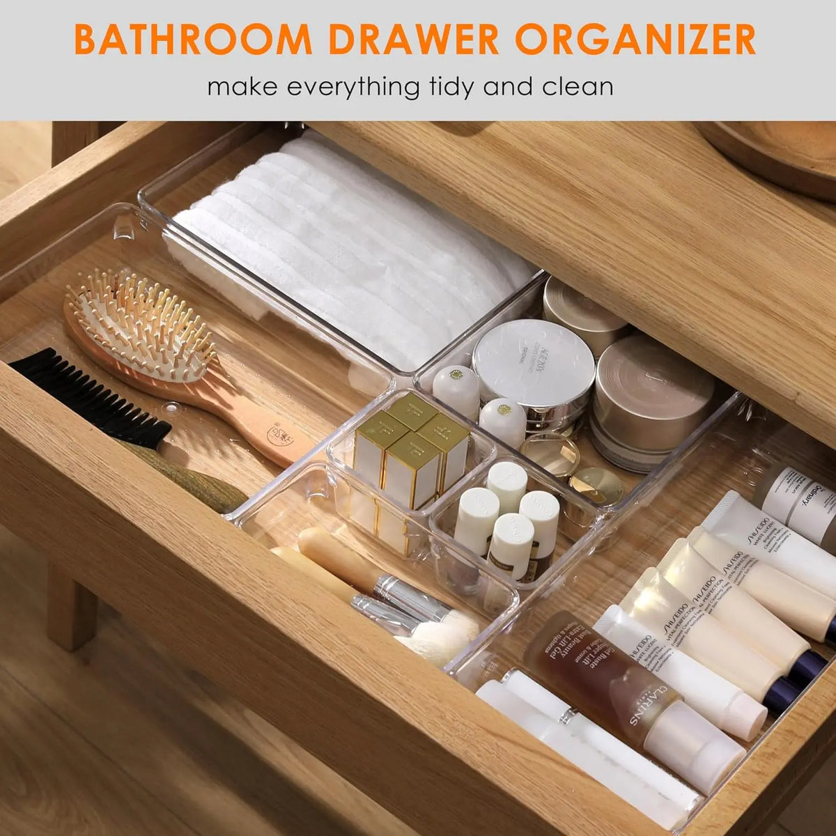 Durable 25/37/60 PCS Clear Plastic Drawer Organizers Set, 4-Size Versatile Silicone Bathroom Boxes and Vanity Trays, Storage Bins For Makeup, Kitchen, Cabinet Organizer, Dresser Drawer Organizers