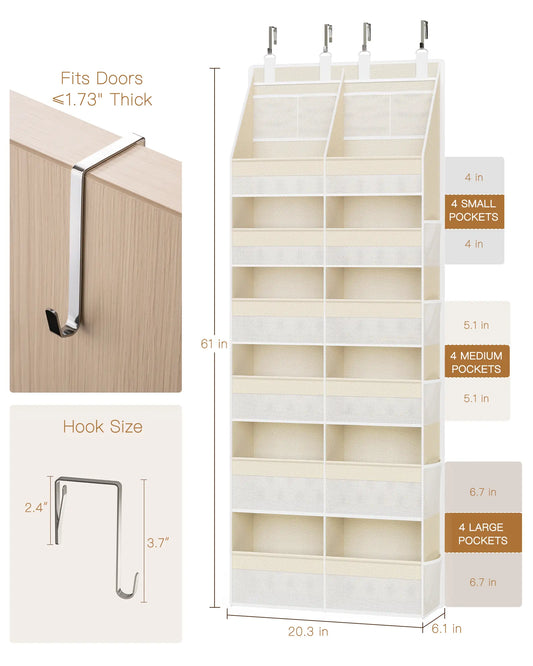 Criusia Over the Door Organizer, Extra Large 12 Compartments Hanging Door Storage with 14 Mesh Pockets, 85 lbs Capacity Organizer for Dorm, Bedroom, Bathroom, Nursery and Back to School Hangable,dorm room inspo,college dorm essentials,dorm haul