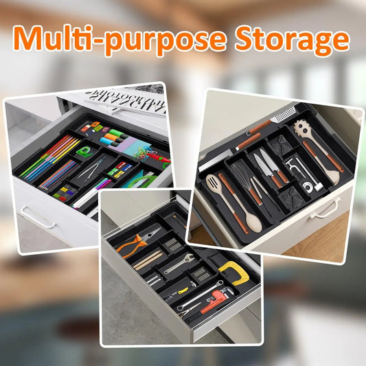 【SUHOPE】Summer Super Deal Utensil Drawer Organizer Tool Organizer Expandable Silverware Organizer for Kitchen Drawer Adjustable Cooking Utensil Holder Cutlery Flatware Tray Spatula Tools Gadgets Storage Dividers Plastic Black