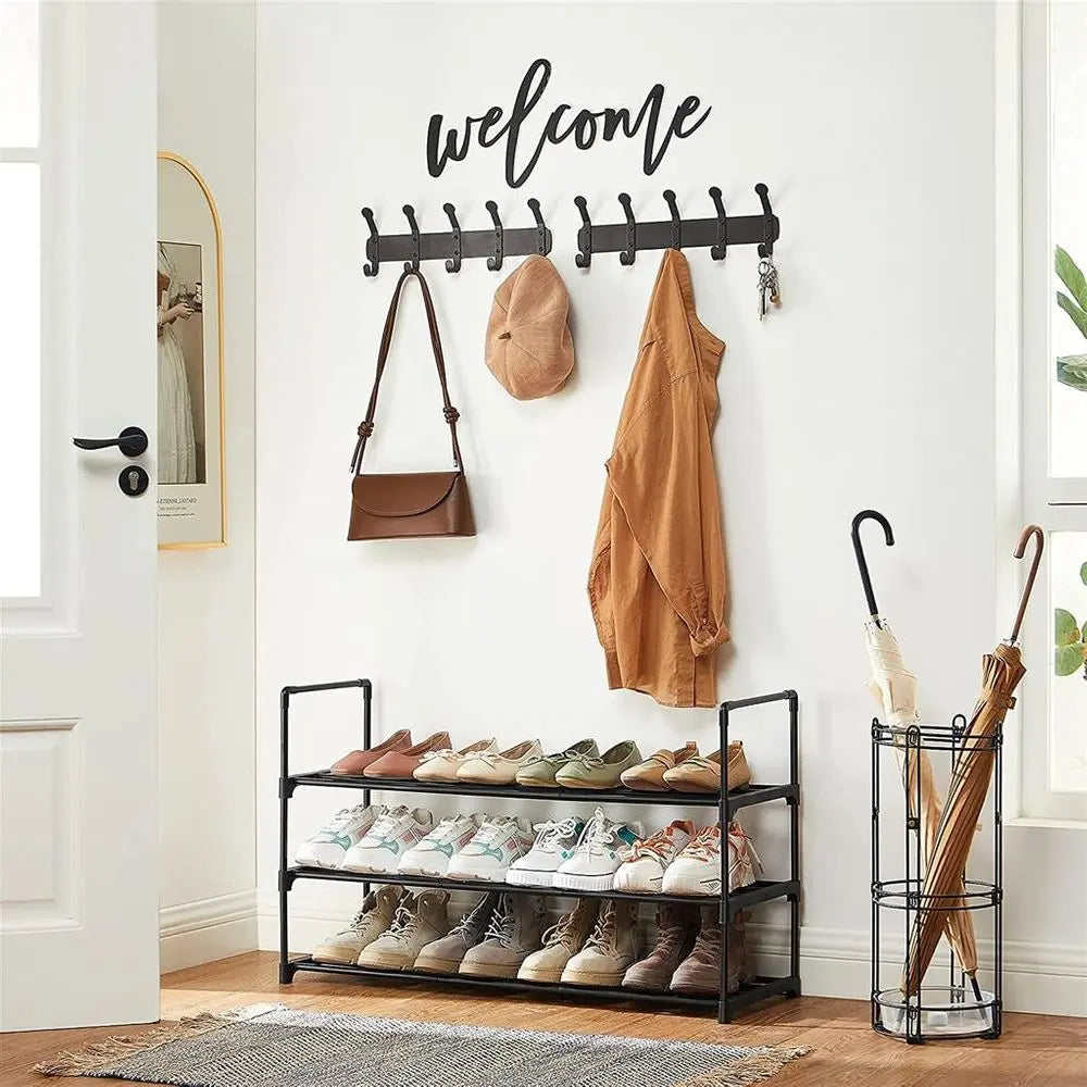 SONGMICS 3-Tier Stackable Vertical Metal Shoe Rack - Single Unit Home Accessory, Upright/Inverted Entryway Furniture, 16-20 Pair Storage, Room Storage Organizer, Apartment Accessories, 11.8x36.2x21.7 in