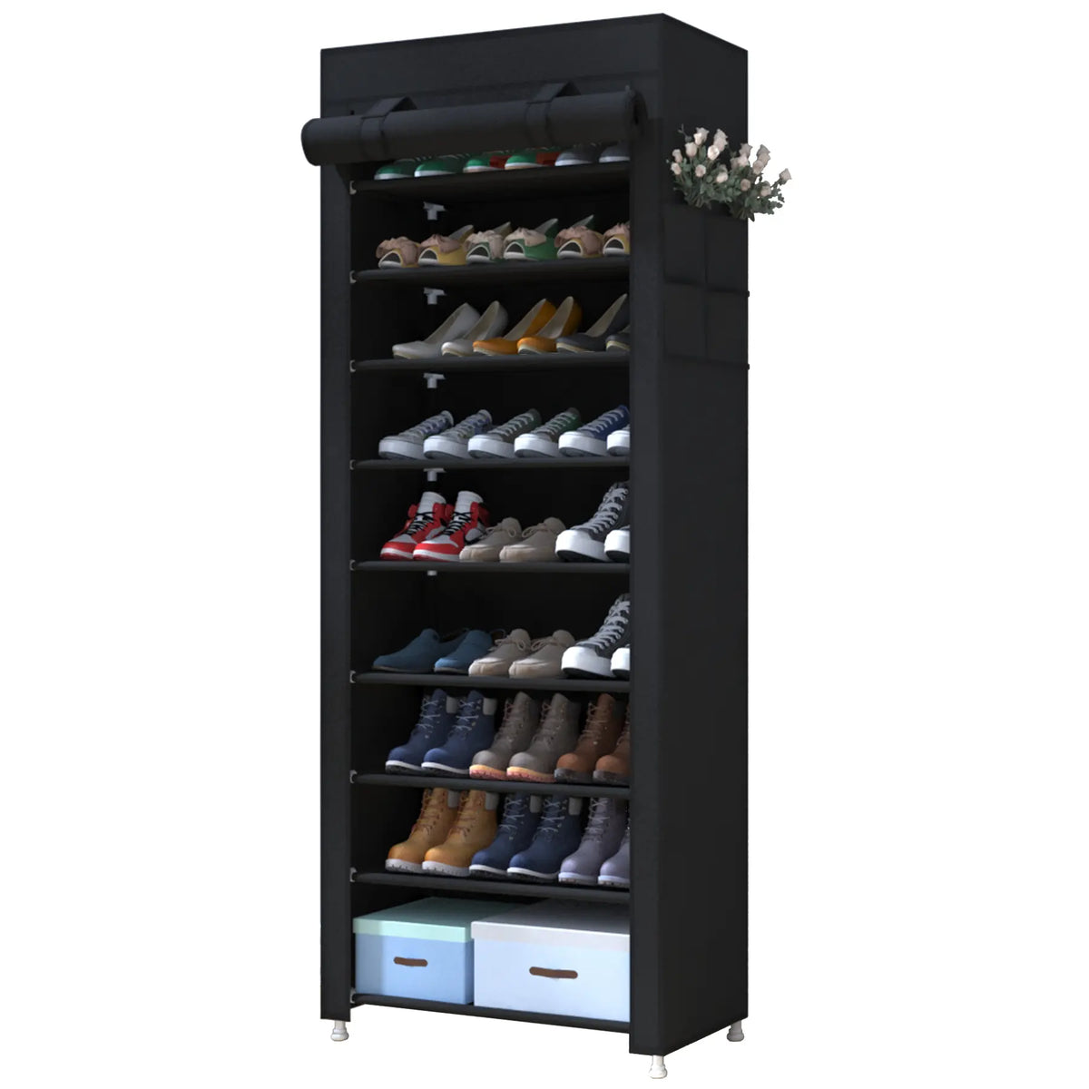 UDEAR 10 Tier Shoe Rack 9 Grids with Dustproof Cover,Adjustable Standing Shelf, High Storage Rack#Summerwins
