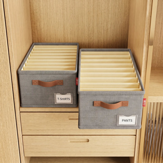 Foldable 7-Grid Clothing Storage Box Cotton Linen Wardrobe Organizer, Heavy Duty Closet Drawer Divider Bins for Jeans Pants T-Shirts Leggings