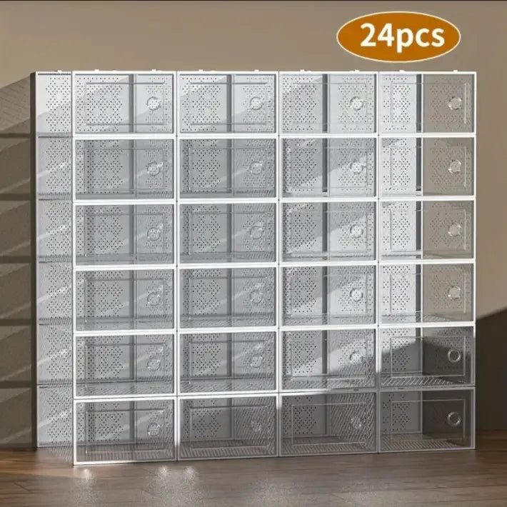6/12/18/24/30-Pack Stackable BPA-Free Durable Plastic Shoe Storage Boxes - Dustproof, Moisture-Resistant Sneaker Organizer with Magnetic Door, Space-Saving Closet Organizer Storage for Dorm, Entryway, Easily Visible Shoes, Foldable
