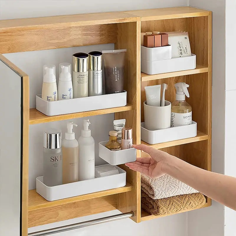7 Pack Modular Drawer Organizer Trays, Multi-Size Free Combination White Plastic Drawer Divider Inserts, Custom Layout Storage Bins for Kitchen Utensils, Makeup Vanity, Desk Stationery, Bathroom Jewelry