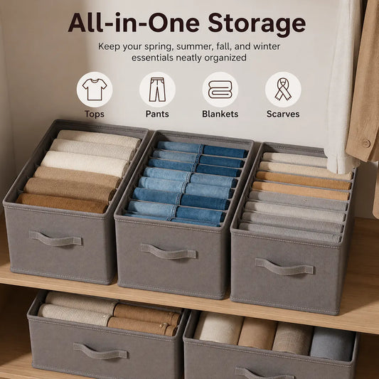 Stackable Breathable Fabric Drawer Organizer with Removable Dividers - Small Space Closet, Dresser Storage Containers for Pants, Shirts, Underwear - Set of 3