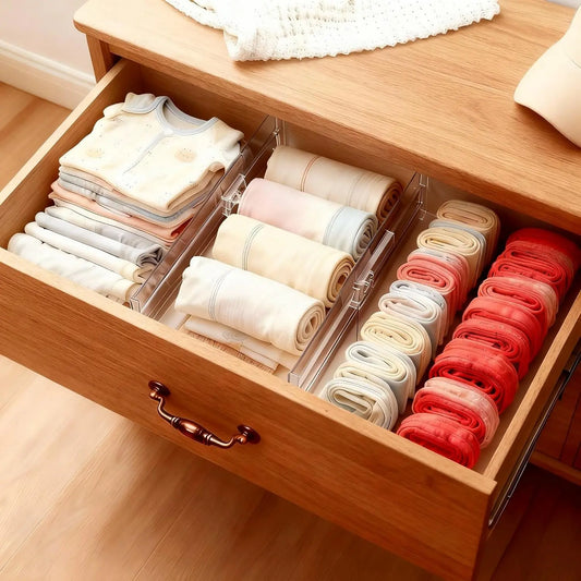 Littleox 6 Pack Adjustable Drawer Dividers Clear Expandable Dresser Organizers Transparent Drawer Separators for Clothes Underwear Cosmetics Kitchen