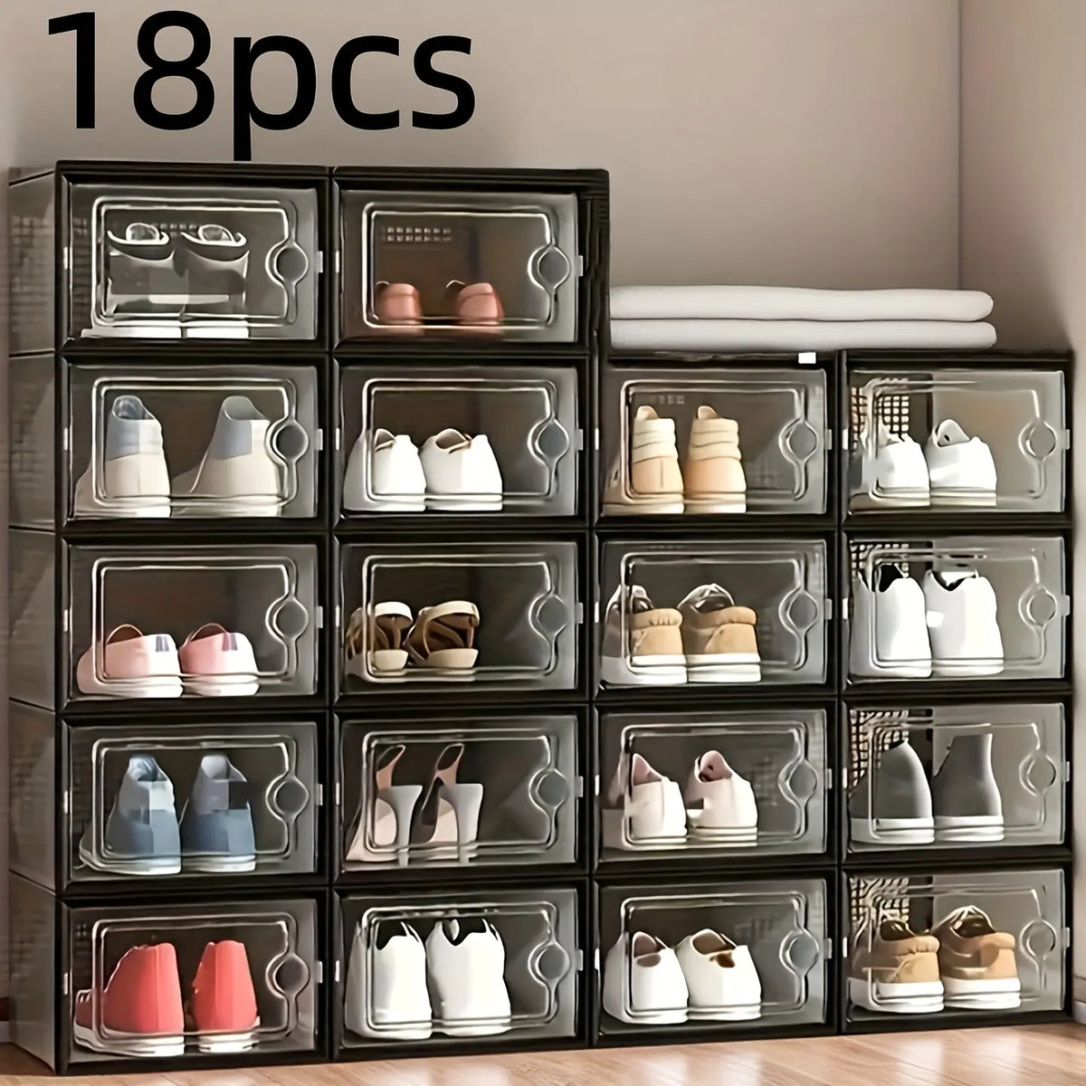 6/12/18/24/30-Pack Stackable BPA-Free Durable Plastic Shoe Storage Boxes - Dustproof, Moisture-Resistant Sneaker Organizer with Magnetic Door, Space-Saving Closet Organizer Storage for Dorm, Entryway, Easily Visible Shoes, Foldable