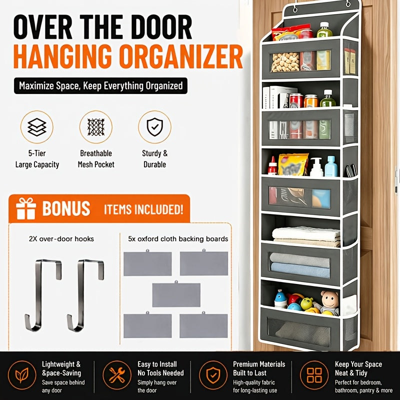 Over The Door Organizer Storage, 5 Shelf Hanging Door Organizer With 10 Large Capacity Pockets, No Drilling Required Anti Tilt 44 Lb Load Behind Door Storage For Bedroom, Bathroom, Pantry, Nursery, Child Children Nursery