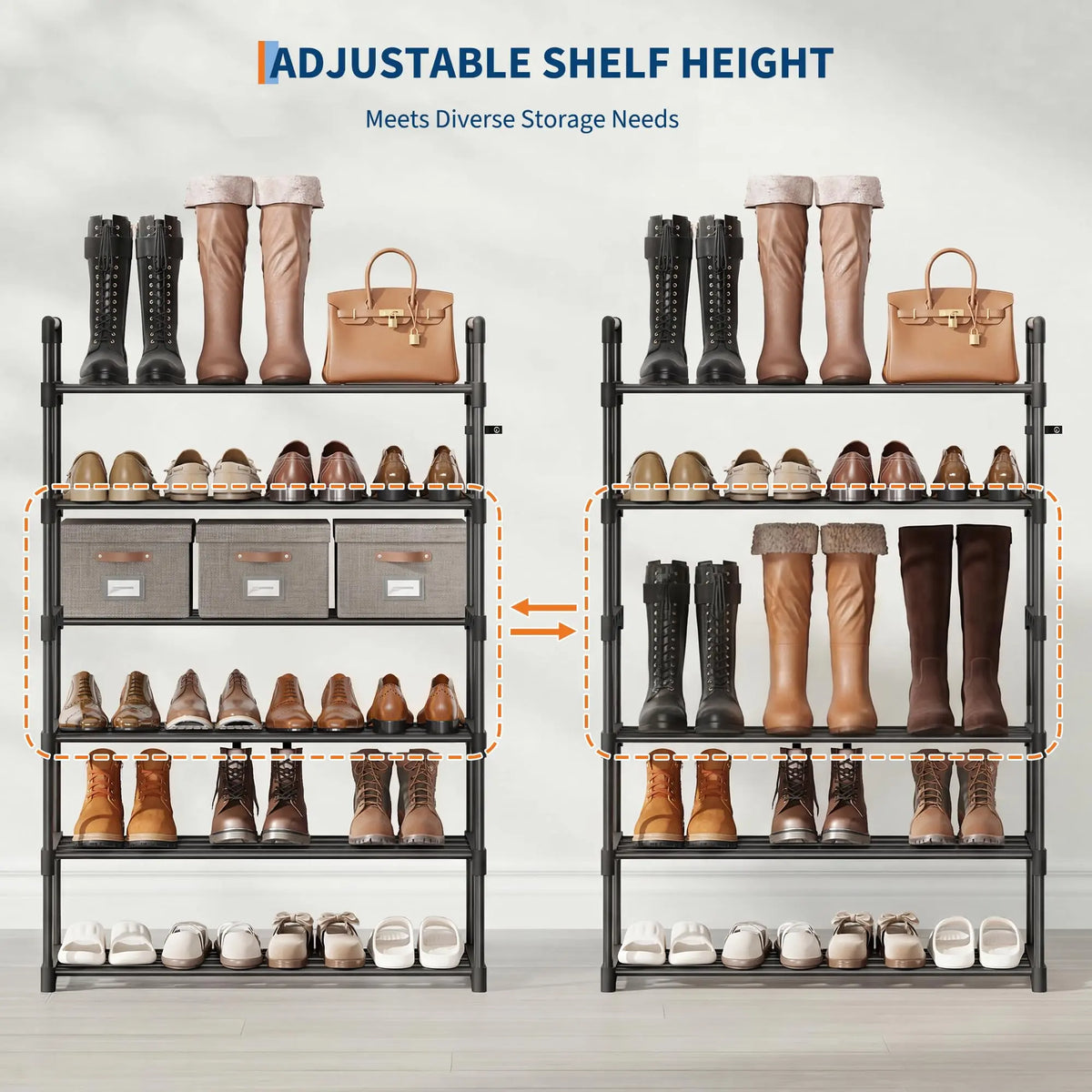 Garvee 10-Tier Shoe Rack, Slim Shoe Storage Organizer with Metal Frame & Non-Woven Fabric Shelves, Adjustable Design for Entryway, Bedroom,