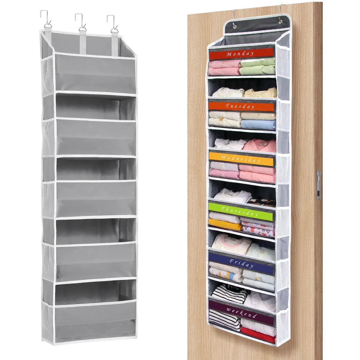 Over The Door Space Saving Organizer - 6-Tier Hangable Storage Organization with 6 Large Pockets, Mesh Side Pockets, Anti-Tilt Design, 44 lb Capacity, Shelves, Apartment Accessories for Bedroom, Kitchen,#SummerWins #DealsForYouDays