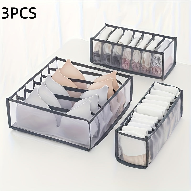 3pcs STORAGE ORGANIZER Set with 6, 7, and 11 Compartments for Underwear, Socks, Bras, Foldable Drawer Dividers, Closet Storage Boxes, and Storage Containers