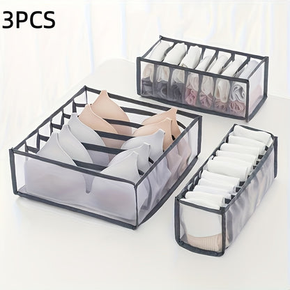 3pcs STORAGE ORGANIZER Set with 6, 7, and 11 Compartments for Underwear, Socks, Bras, Foldable Drawer Dividers, Closet Storage Boxes, and Storage Containers