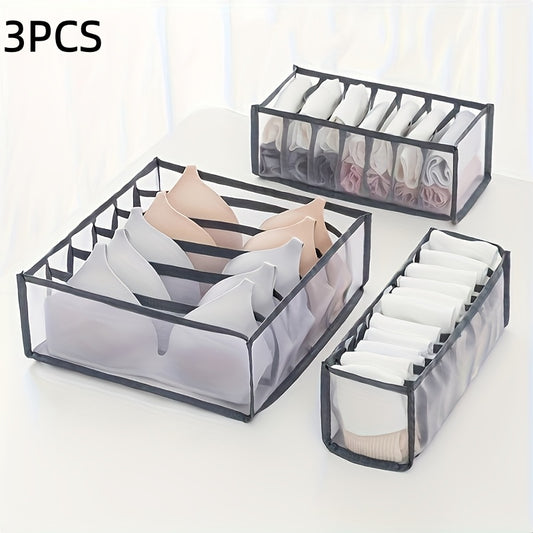 3pcs STORAGE ORGANIZER Set with 6, 7, and 11 Compartments for Underwear, Socks, Bras, Foldable Drawer Dividers, Closet Storage Boxes, and Storage Containers