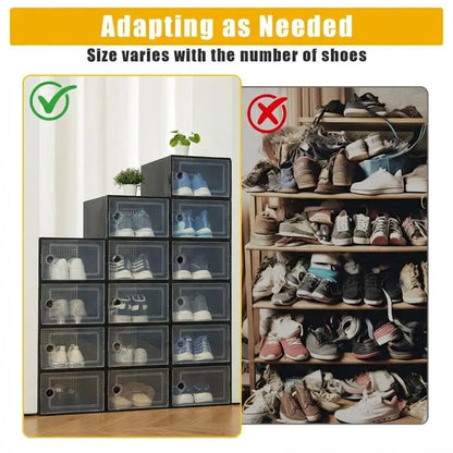 Garvee 15 Pcs Shoe Boxes, Transparent Stackable Plastic Shoe Organizer, Shoe Storage Containers with Lids for Women/Men, Black