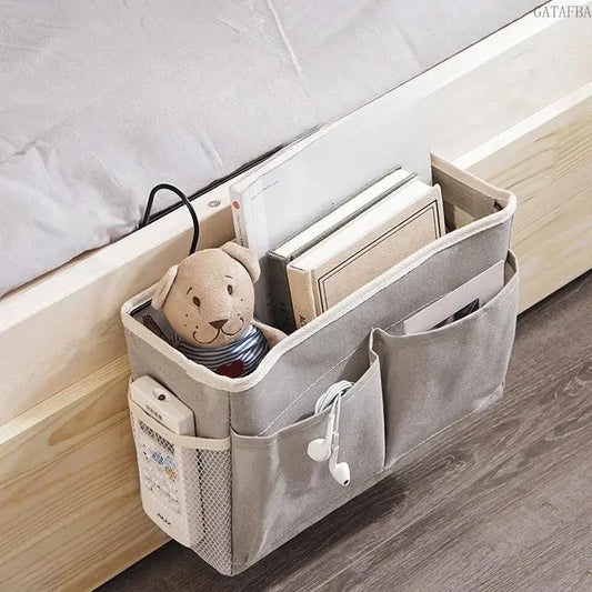 Multi-functional Bedside Hanging Storage Caddy, Cotton Linen Hanging Organizer Bag, Suitable for Bunk Bed, Dorm and Bathroom Sundries Storage