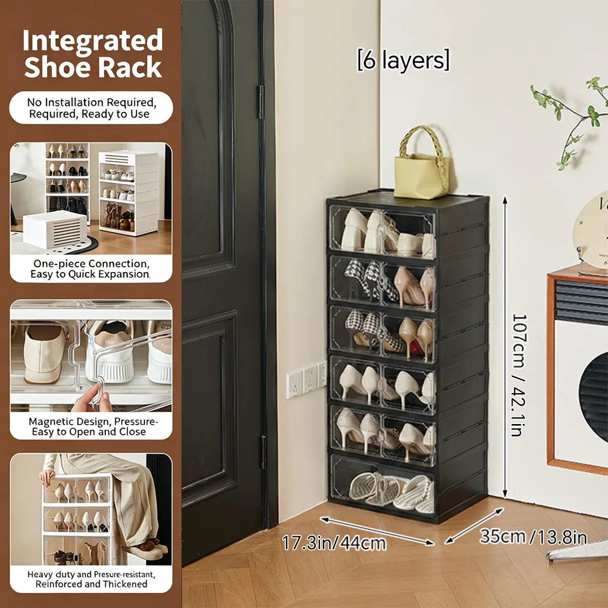 MiAoLi 10-Layer Folding Shoe Rack Organizer, Magnetic Transparent Door Plastic Shoe Cabinet with Quick Magnetic Close & Door Snap, Stackable, 20-Pair Capacity, Sturdy, No-Installation, Simple Design, Space-Saving, Indoor Furniture (TikTok Shop)