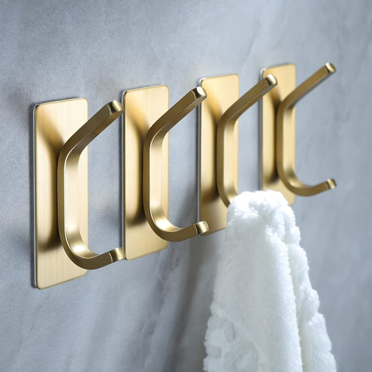 2/4pcs, No Drilling Required, Adhesive Hook, Clothes, Towels, Bath Towels, Bathrobes, Hats, Keys, Hooks, Bathroom, Toilet, Bedroom, Dormitory, Kitchen, Garage Storage Hooks, High Quality Stainless Stee