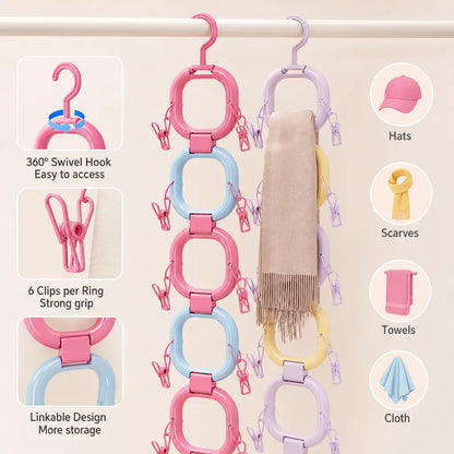 1 Count Hat Scarf Hanger Organizer, with 12 Non-marking Clips 360 Degree Rotatable Hook, for Closet Door Wardrobe Hanging Storage