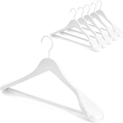 Black Wooden Coat Hanger 6 Pack, Wide Shoulder Wood Suit Hangers with Extra-Thick Flat Hooks & Anti-Slip Pants Bar, Heavy Duty Clothes Hangers,Glossy Finish, Black-CT02H