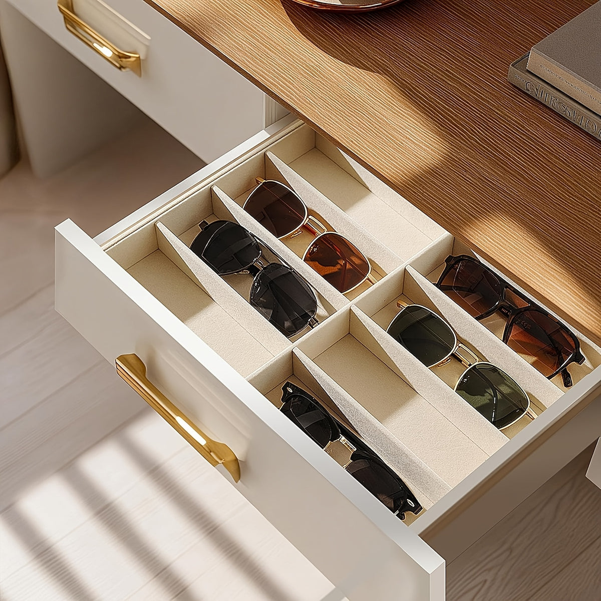 1/2pcs Velvet Fashion Glass Organizer Tray, 8-Grids Drawer Organizer & Stackable Display Case - Scratch-Free Soft Lining for Eyeglasses, Watches, Jewelry - Fits Standard Drawers, Men & Women