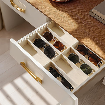 1/2pcs Velvet Fashion Glass Organizer Tray, 8-Grids Drawer Organizer & Stackable Display Case - Scratch-Free Soft Lining for Eyeglasses, Watches, Jewelry - Fits Standard Drawers, Men & Women