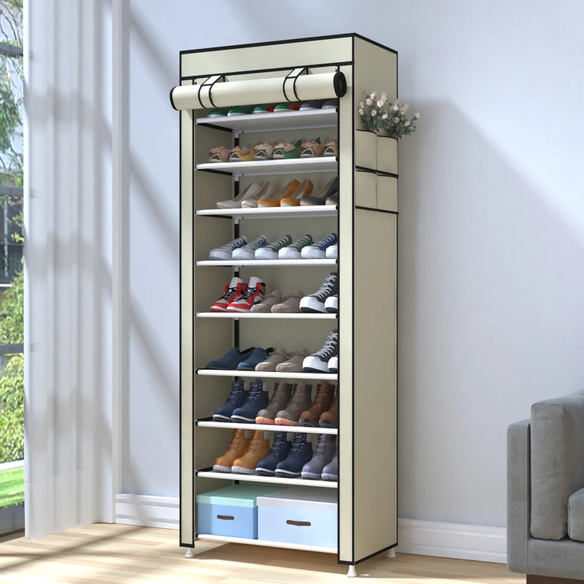 UDEAR 10 Tier Shoe Rack 9 Grids with Dustproof Cover,Adjustable Standing Shelf, High Storage  Rack#Summerwins